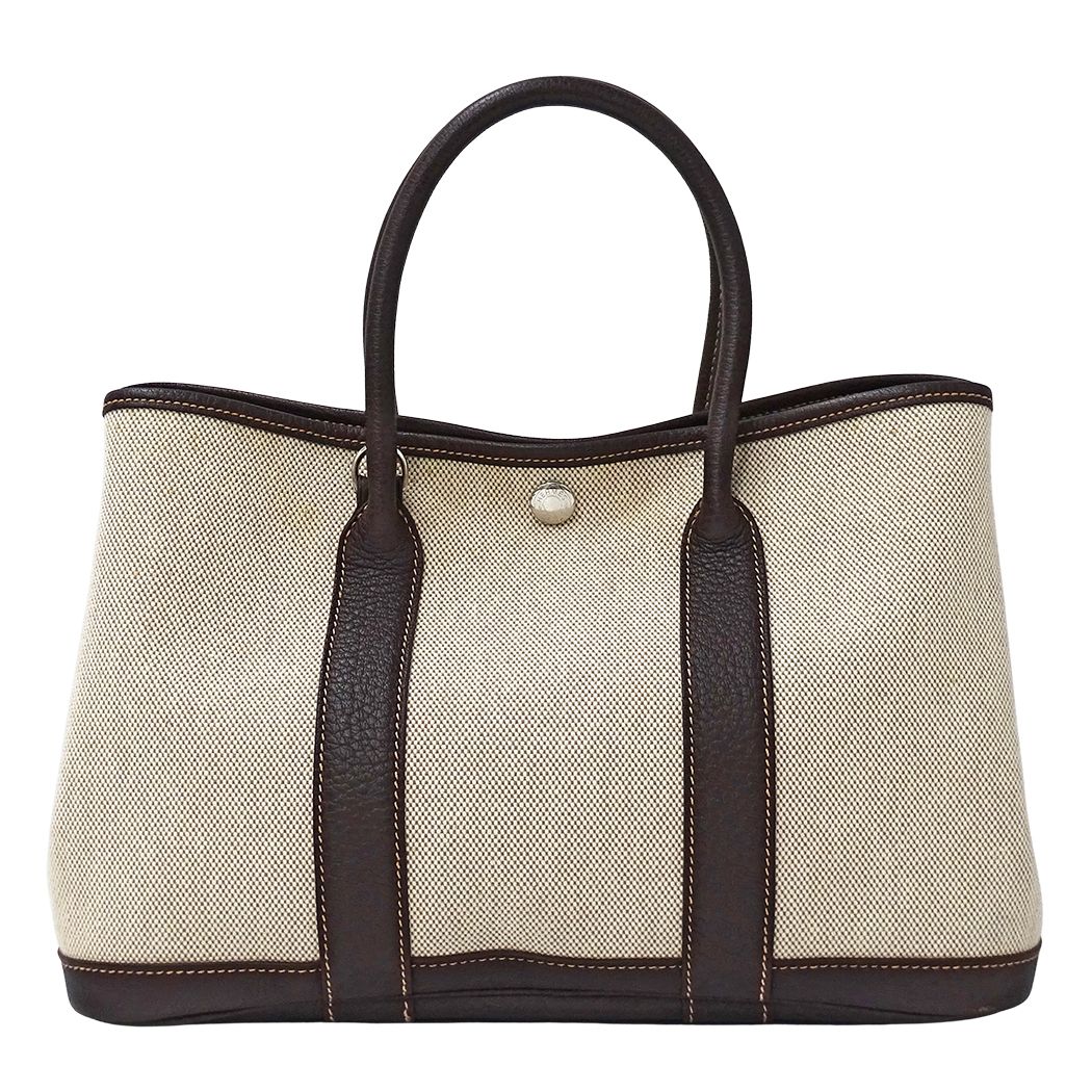 Hermes Tote Shoulder Bag 2-Way Garden Party TPM Toile Ash Brown Silver — view 2