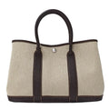 Hermes Tote Shoulder Bag 2-Way Garden Party TPM Toile Ash Brown Silver