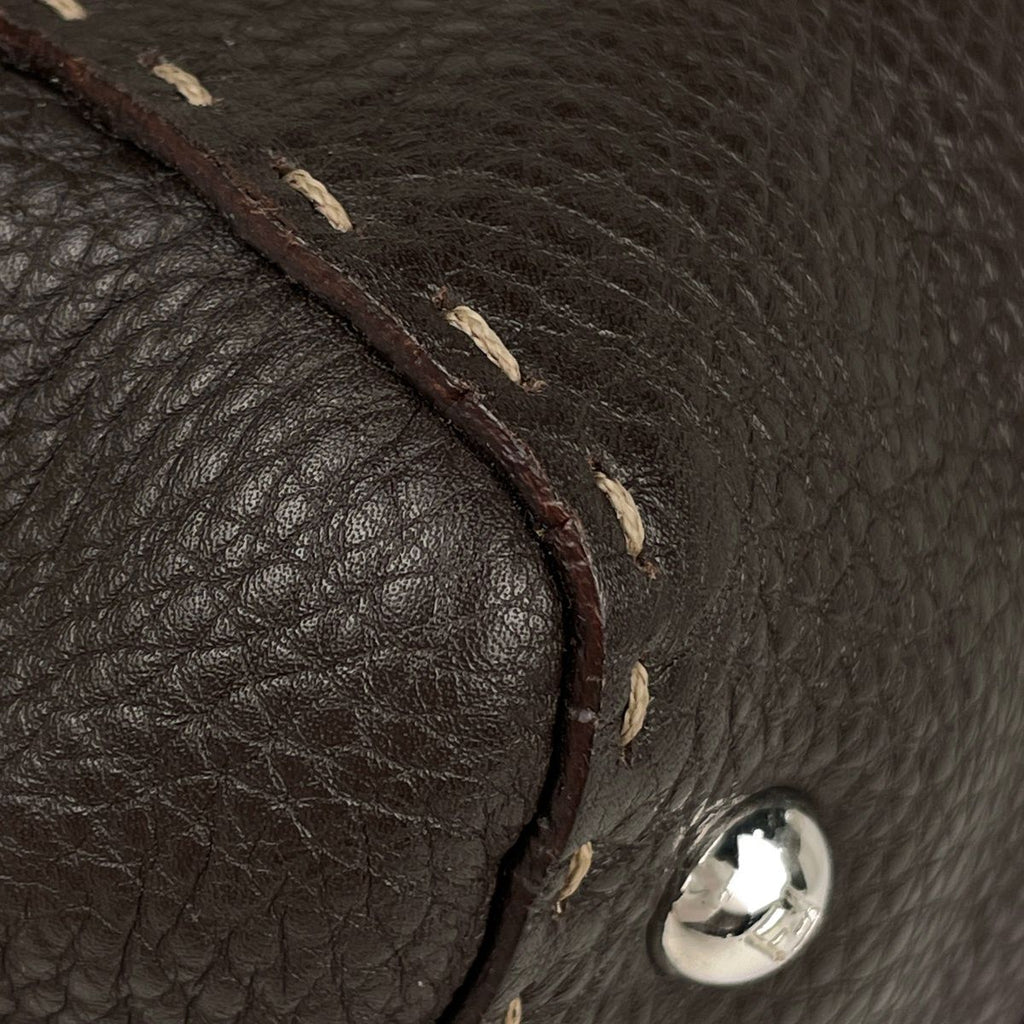 Fendi Selleria Linda Handbag Logo Stitch Leather Brown — view 3