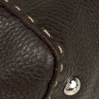 Fendi Selleria Linda Handbag Logo Stitch Leather Brown — view 3