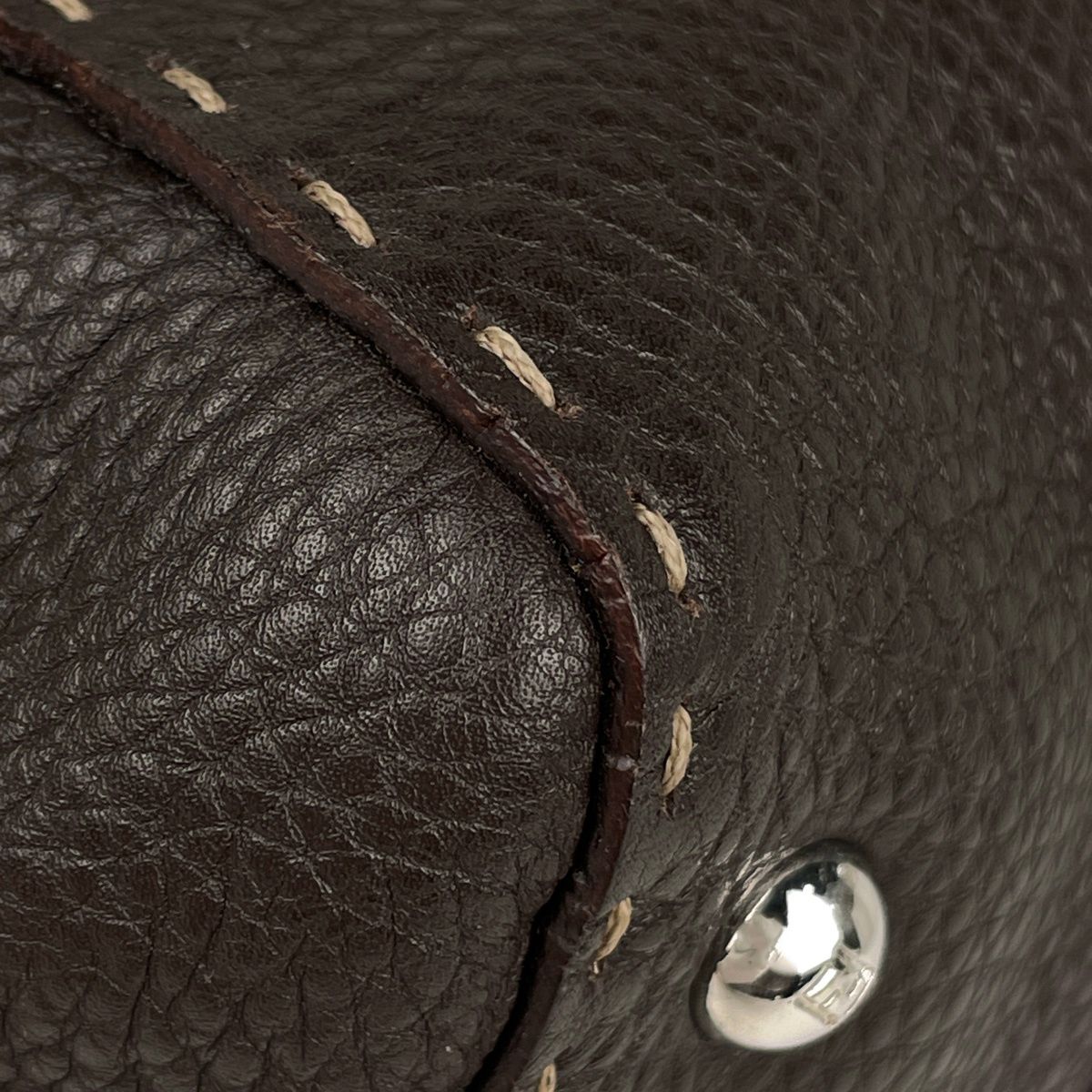 Fendi Selleria Linda Handbag Logo Stitch Leather Brown — view 3