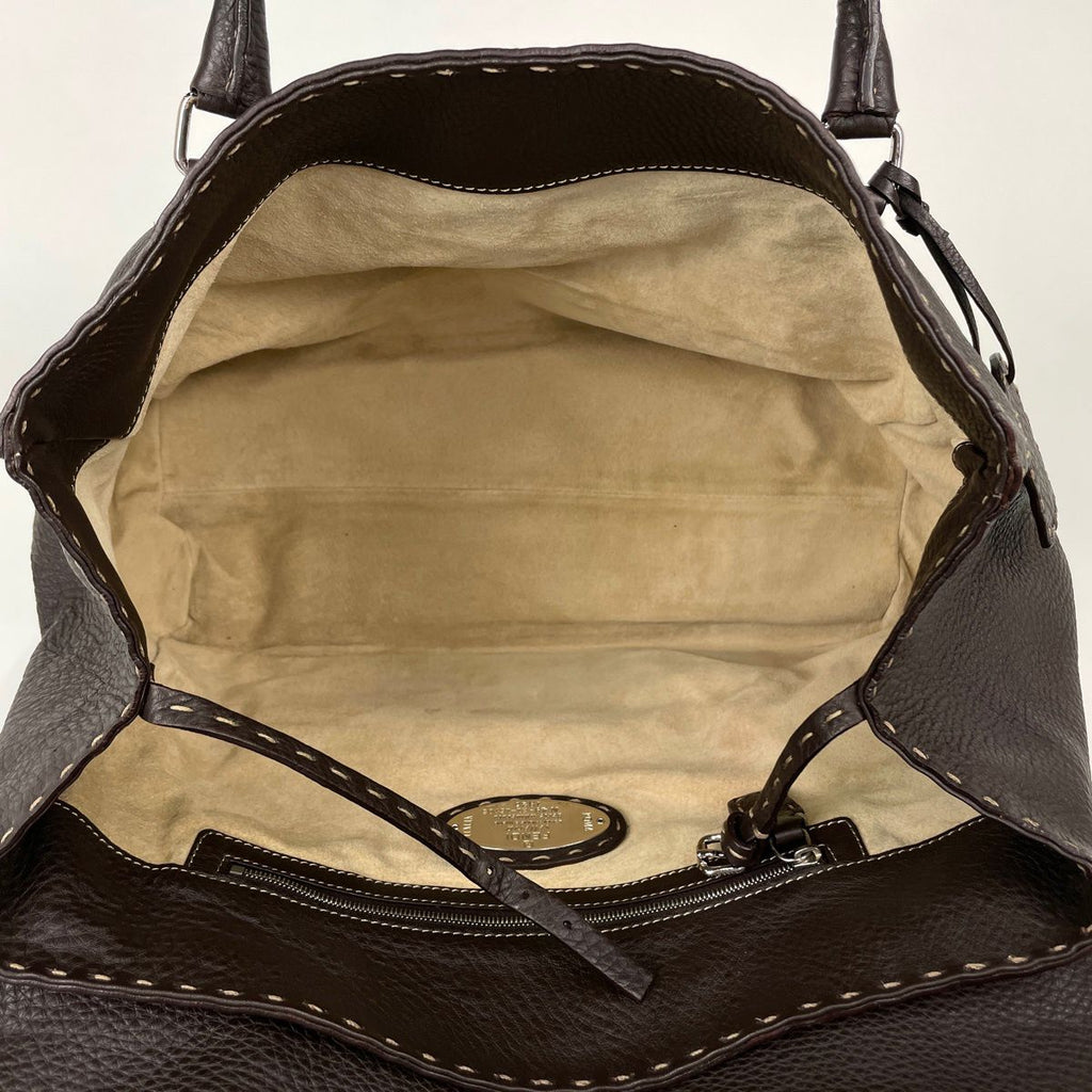 Fendi Selleria Linda Handbag Logo Stitch Leather Brown — view 7