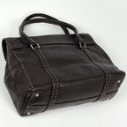 Fendi Selleria Linda Handbag Logo Stitch Leather Brown — view 2