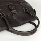 Fendi Selleria Linda Handbag Logo Stitch Leather Brown — view 6