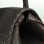 Fendi Selleria Linda Handbag Logo Stitch Leather Brown — view 4