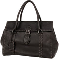 Fendi Selleria Linda Handbag Logo Stitch Leather Brown