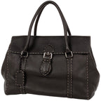 Fendi Selleria Linda Handbag Logo Stitch Leather Brown