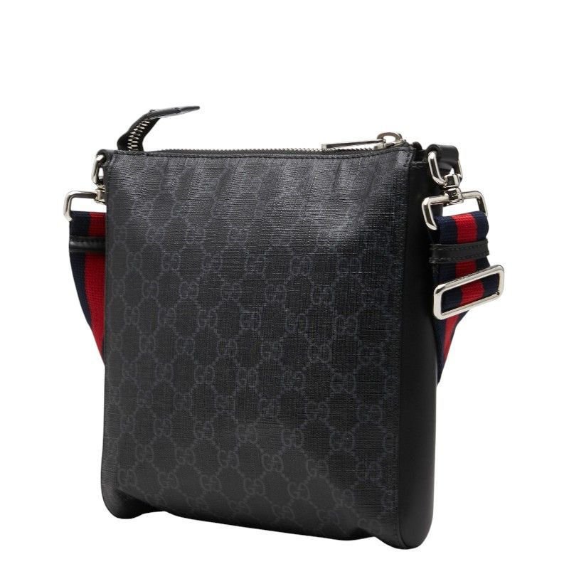 Gucci GG Supreme Sherry Line Crossbody Shoulder Bag Black Leather