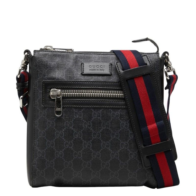 Gucci GG Supreme Sherry Line Crossbody Shoulder Bag Black Leather