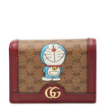 Gucci Mini GG Supreme Doraemon Bifold Wallet Beige Wine Red Leather