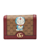 Gucci Mini GG Supreme Doraemon Bifold Wallet Beige Wine Red Leather