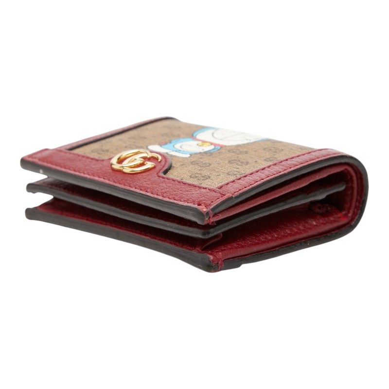 Gucci Mini GG Supreme Doraemon Bifold Wallet Beige Wine Red Leather