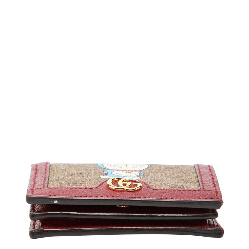 Gucci Mini GG Supreme Doraemon Bifold Wallet Beige Wine Red Leather