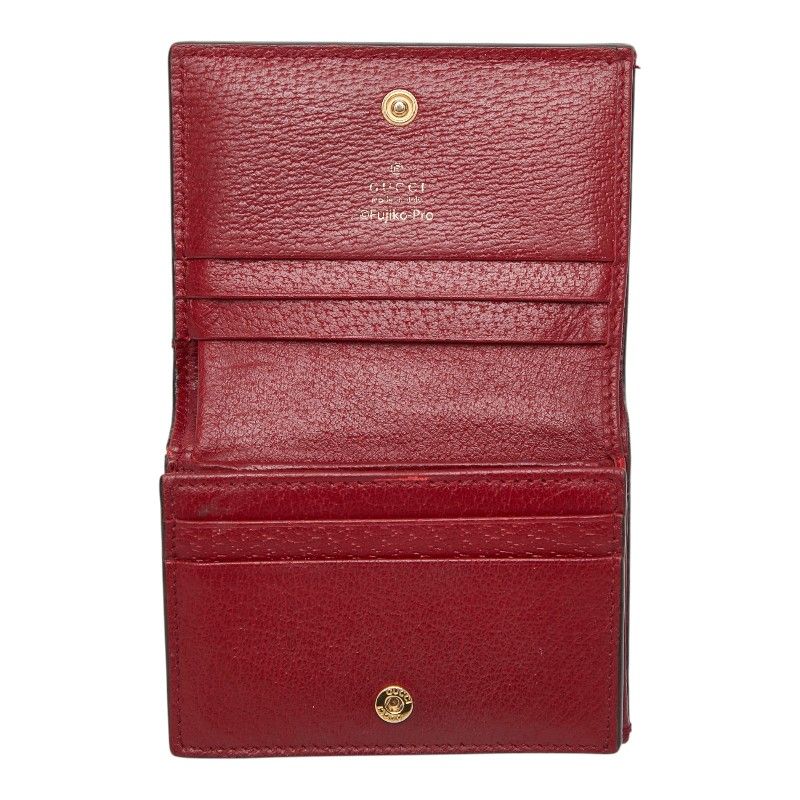 Gucci Mini GG Supreme Doraemon Bifold Wallet Beige Wine Red Leather