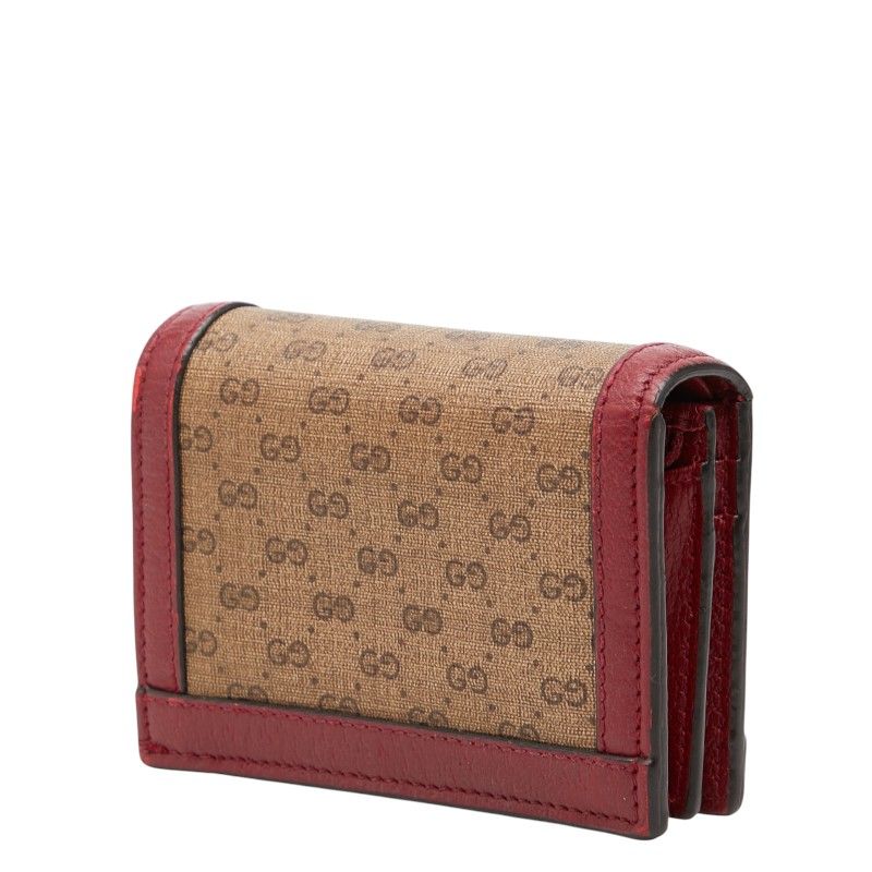 Gucci Mini GG Supreme Doraemon Bifold Wallet Beige Wine Red Leather