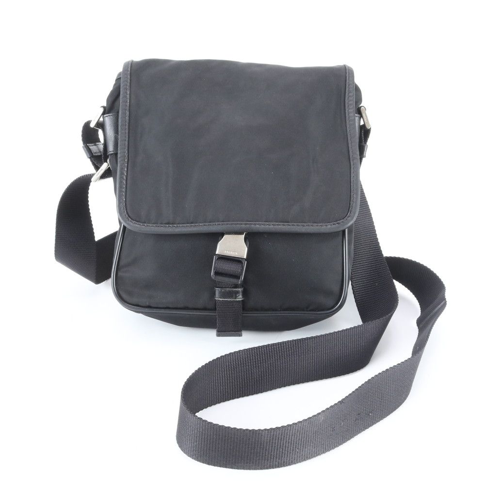 Prada Tessuto Nylon Triangle Logo Leather Shoulder Bag Crossbody Messenger