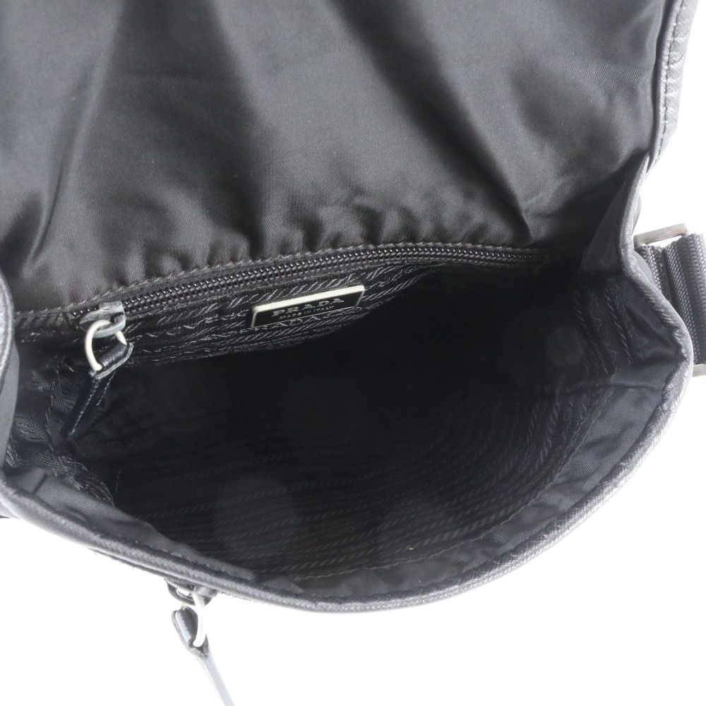 Prada Tessuto Nylon Triangle Logo Leather Shoulder Bag Crossbody Messenger — view 6