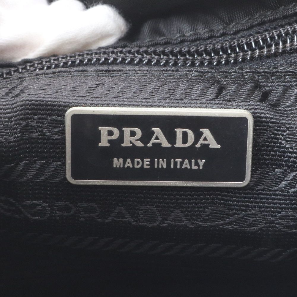 Prada Tessuto Nylon Triangle Logo Leather Shoulder Bag Crossbody Messenger — view 7