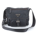 Prada Tessuto Nylon Triangle Logo Leather Shoulder Bag Crossbody Black