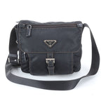 Prada Tessuto Nylon Triangle Logo Leather Shoulder Bag Crossbody Black