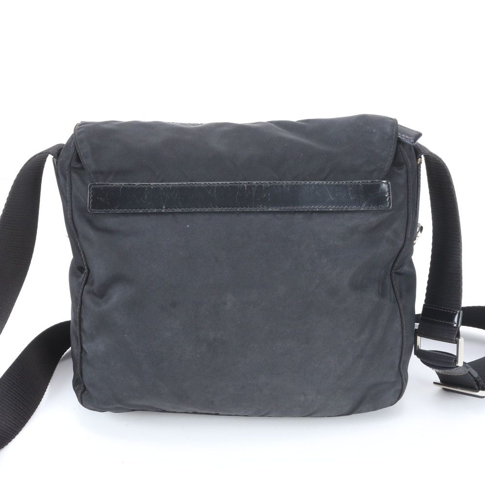 Prada Tessuto Nylon Triangle Logo Leather Shoulder Bag Crossbody Black — view 2