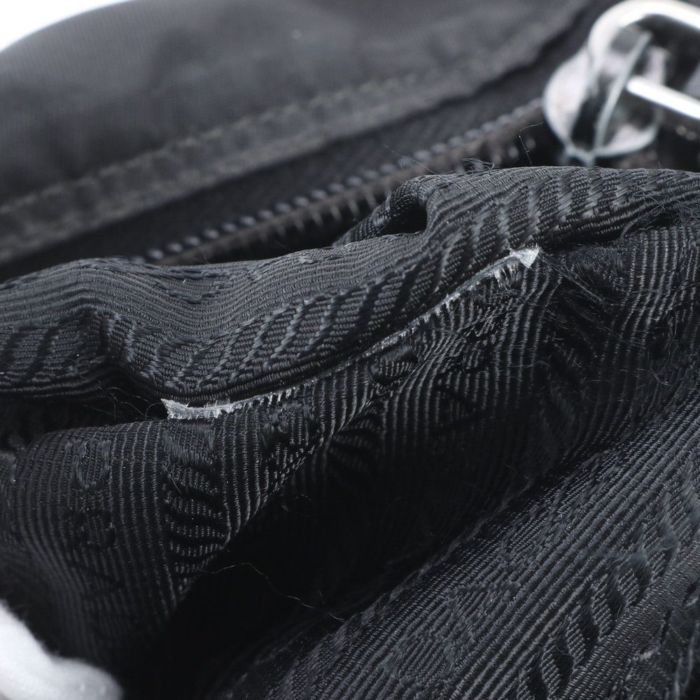 Prada Tessuto Nylon Triangle Logo Leather Shoulder Bag Crossbody Black — view 9