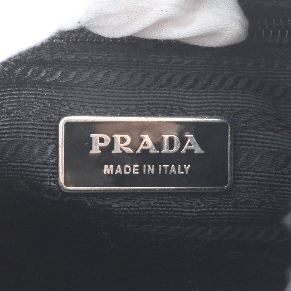 Prada Tessuto Nylon Triangle Logo Leather Shoulder Bag Crossbody Black — view 8