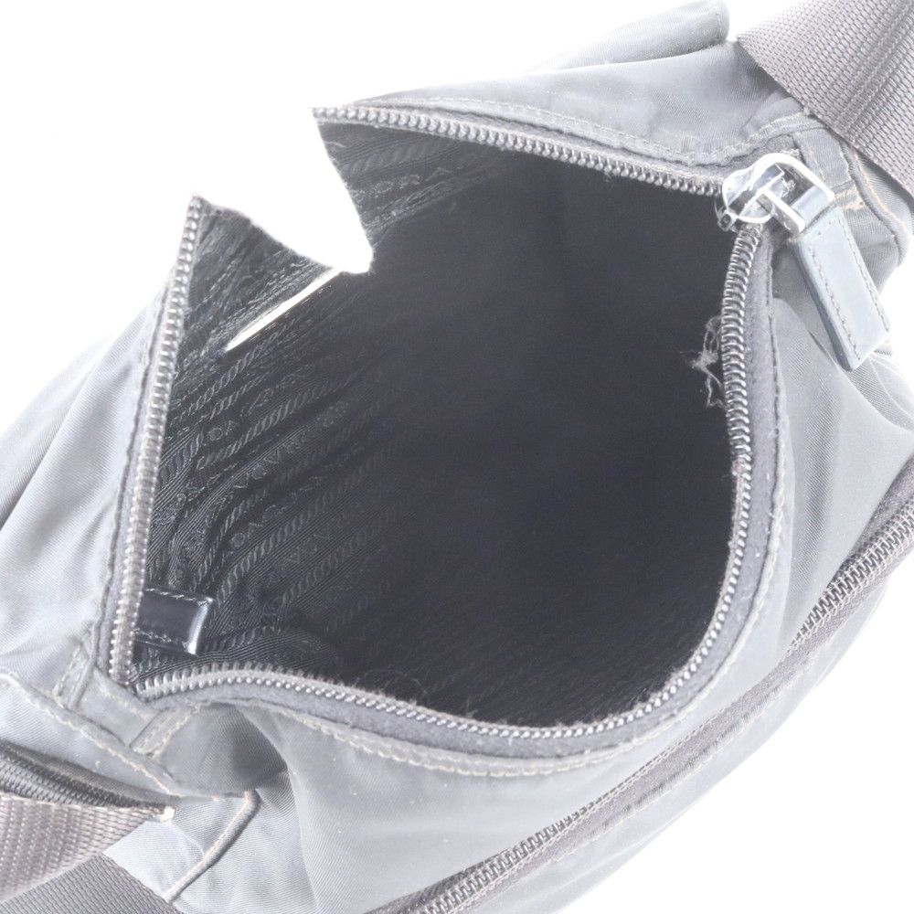 Prada Tessuto Nylon Triangle Logo Leather Shoulder Bag Crossbody Black — view 7