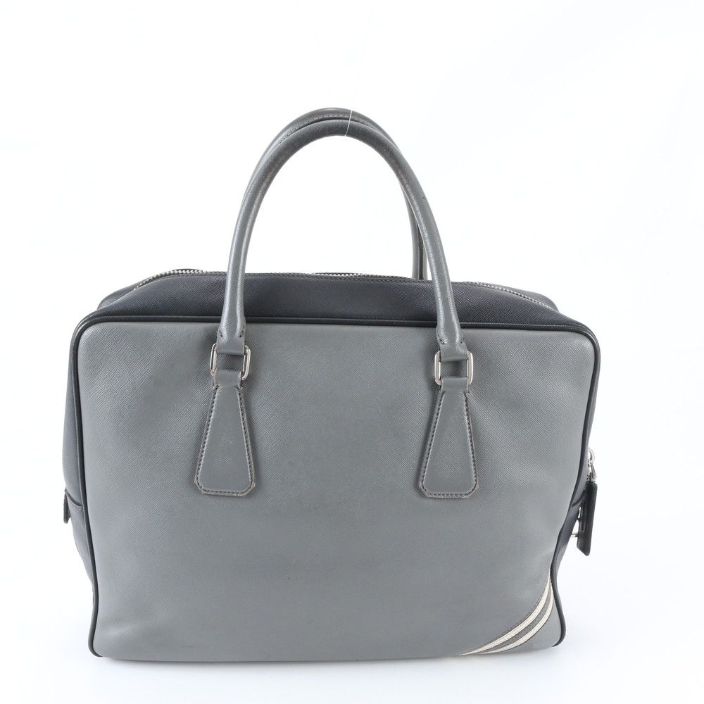 Prada Saffiano Leather Business Document Briefcase Tote Gray — view 3