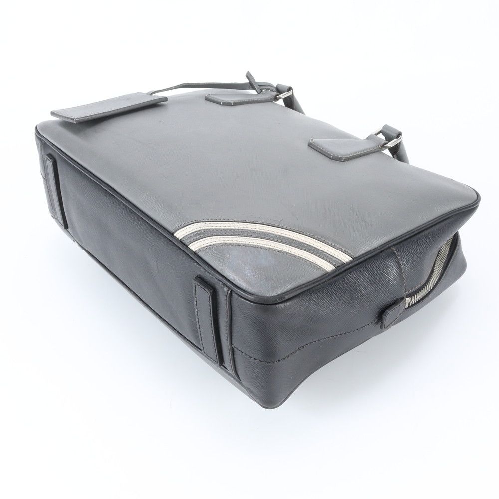 Prada Saffiano Leather Business Document Briefcase Tote Gray — view 5