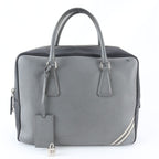 Prada Saffiano Leather Business Document Briefcase Tote Gray