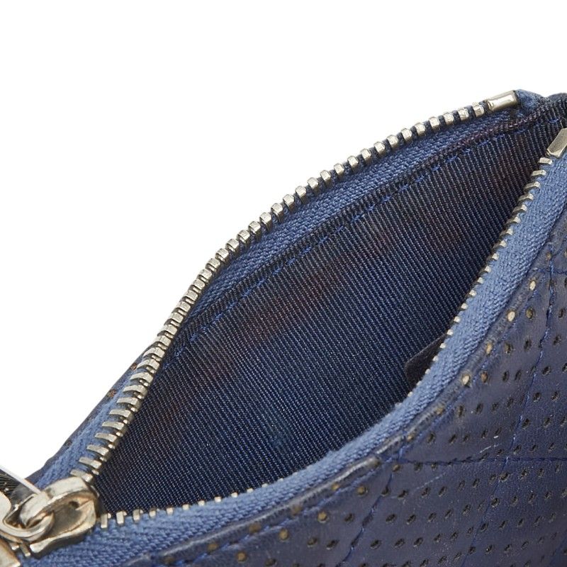 Chanel Quilted CC Logo Coin Purse Navy Leather