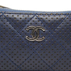 Chanel Quilted CC Logo Coin Purse Navy Leather