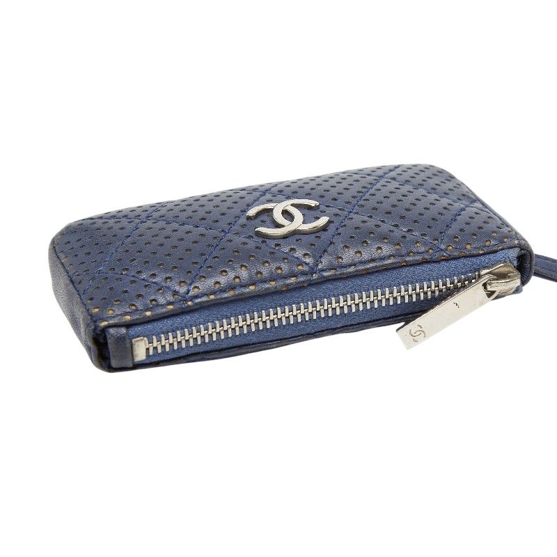 Chanel Quilted CC Logo Coin Purse Navy Leather