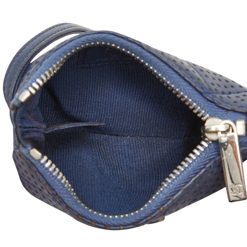 Chanel Quilted CC Logo Coin Purse Navy Leather
