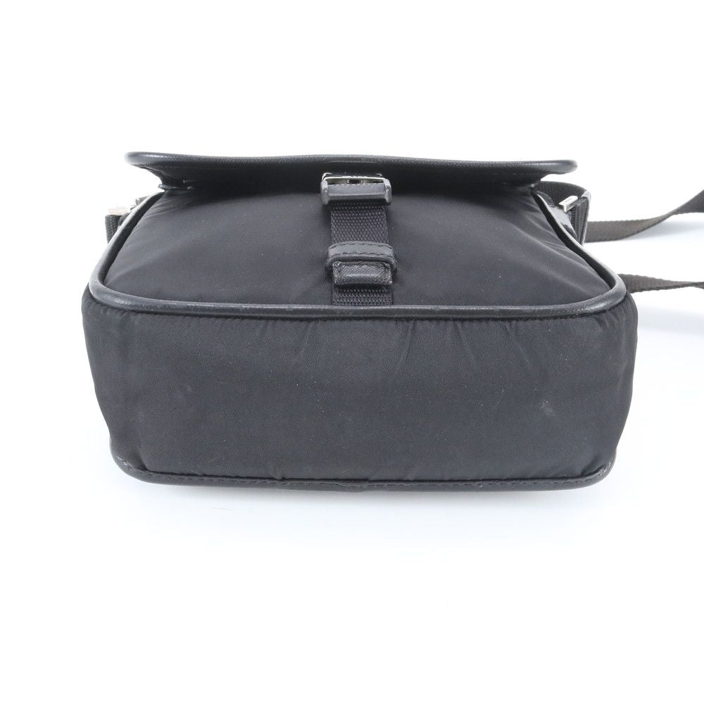 Prada Tessuto Nylon Triangle Logo Leather Shoulder Bag Crossbody Black — view 4