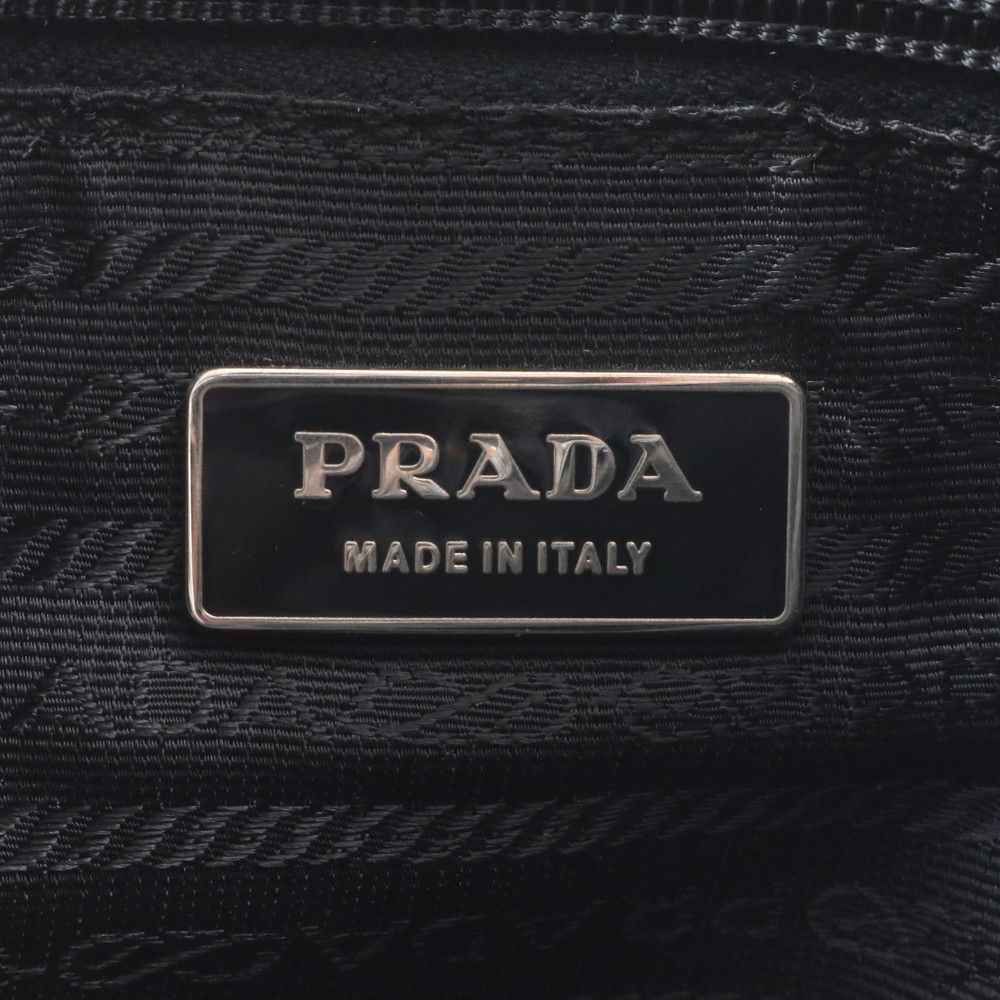 Prada Tessuto Nylon Triangle Logo Leather Shoulder Bag Crossbody Black — view 7
