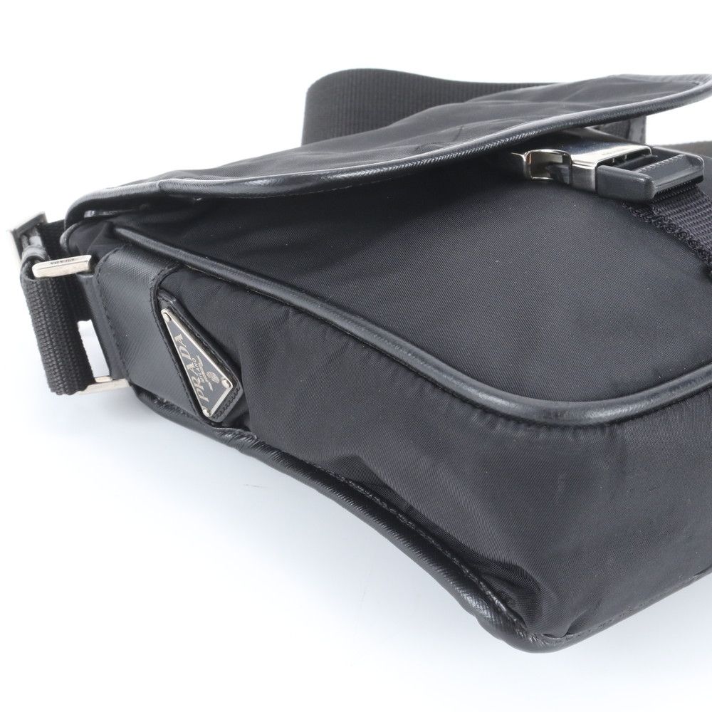 Prada Tessuto Nylon Triangle Logo Leather Shoulder Bag Crossbody Black — view 5