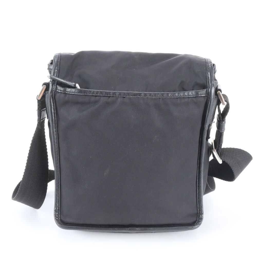 Prada Tessuto Nylon Triangle Logo Leather Shoulder Bag Crossbody Black — view 2