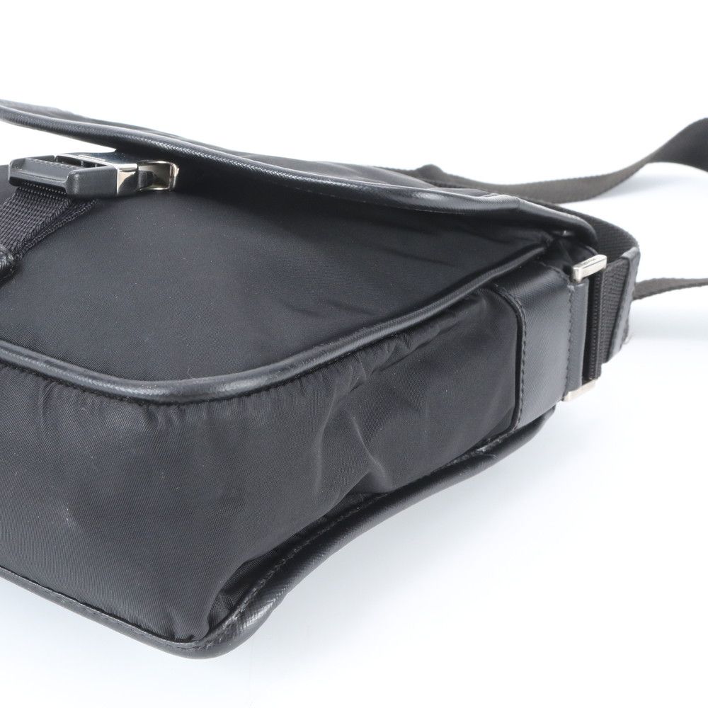 Prada Tessuto Nylon Triangle Logo Leather Shoulder Bag Crossbody Black — view 3