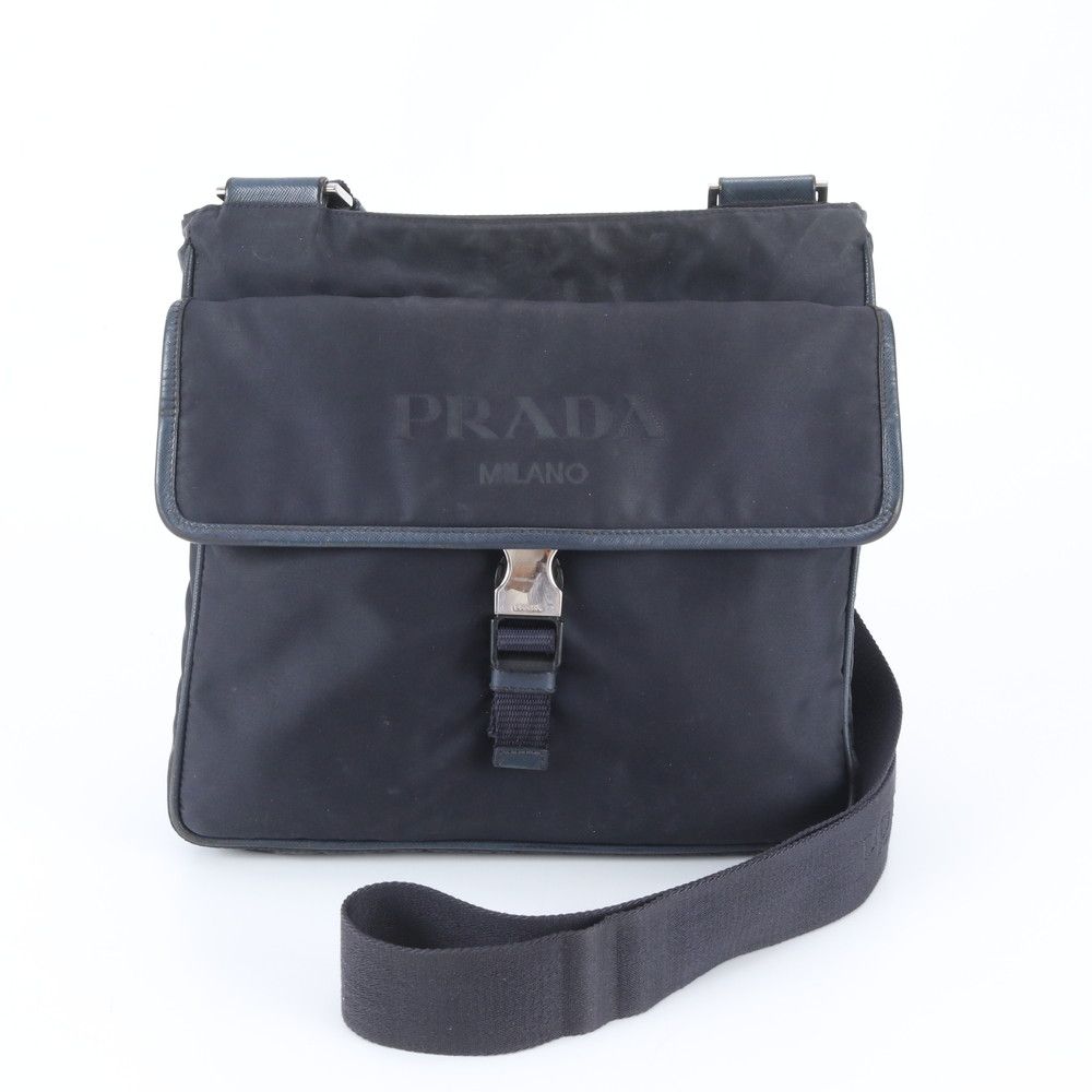Prada Tessuto Nylon Leather Shoulder Bag Crossbody Messenger Business Navy