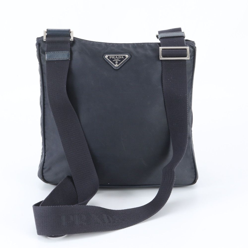 Prada Tessuto Nylon Leather Shoulder Bag Crossbody Messenger Business Navy — view 3