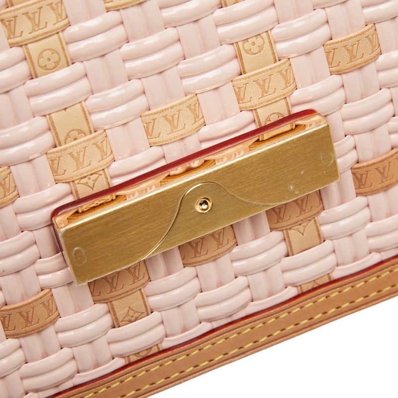 Louis Vuitton Dauphine Mini Crossbody Shoulder Bag Pink Beige Leather Straw