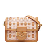 Louis Vuitton Dauphine Mini Crossbody Shoulder Bag Pink Beige Leather Straw