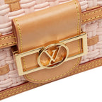 Louis Vuitton Dauphine Mini Crossbody Shoulder Bag Pink Beige Leather Straw