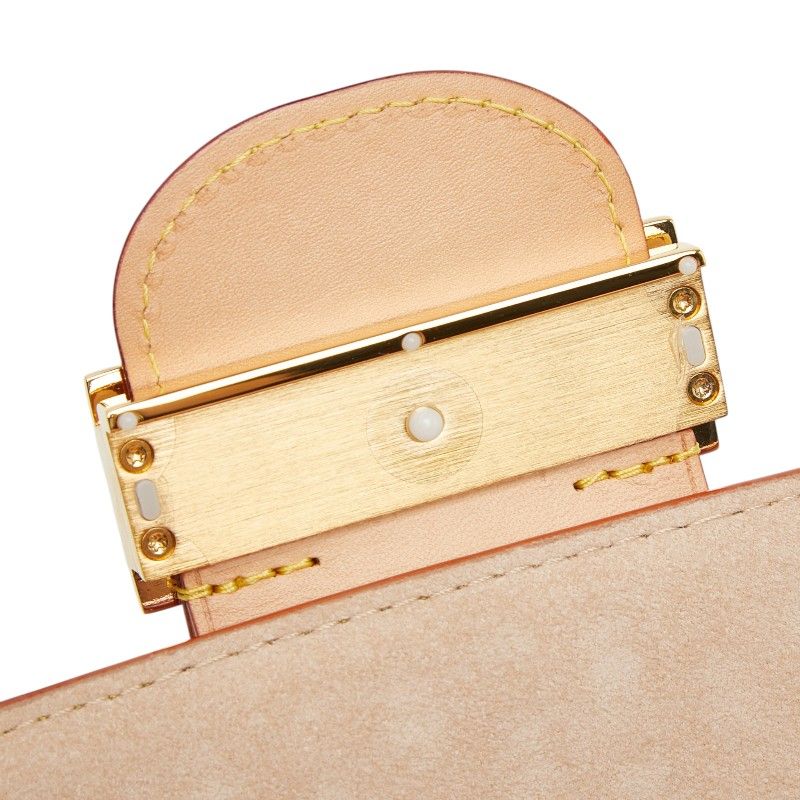 Louis Vuitton Dauphine Mini Crossbody Shoulder Bag Pink Beige Leather Straw