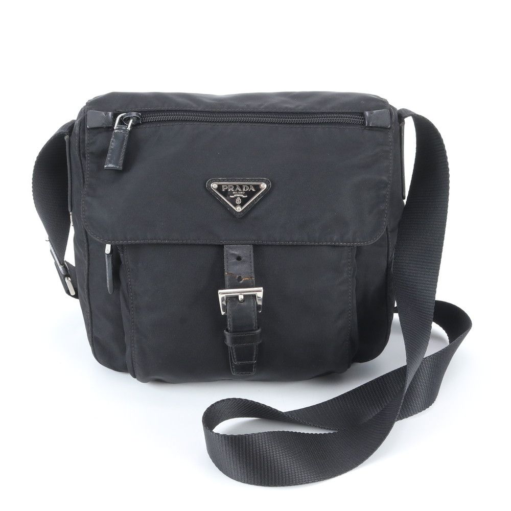 Prada Tessuto Nylon Triangle Logo Leather Shoulder Bag Crossbody Messenger