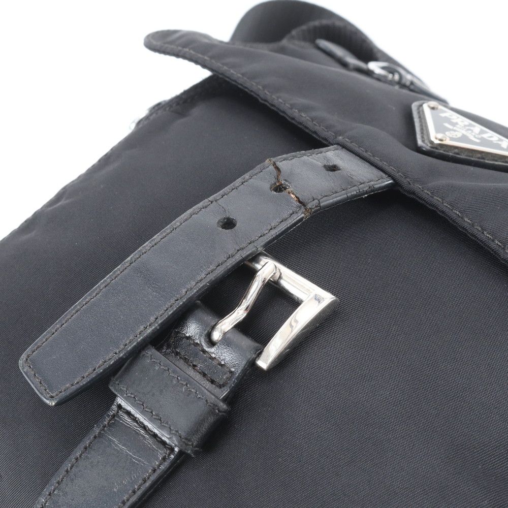 Prada Tessuto Nylon Triangle Logo Leather Shoulder Bag Crossbody Messenger — view 6