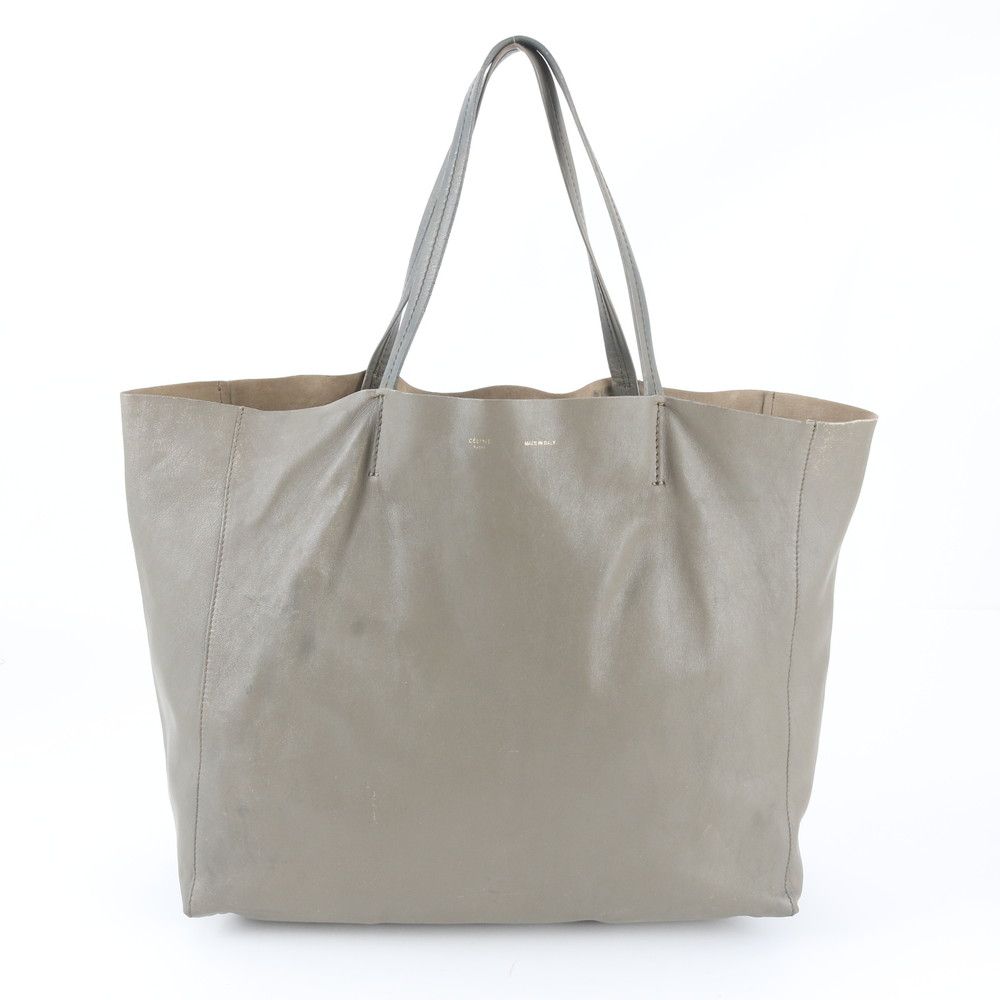 Celine Horizontal Cabas Leather Tote Shoulder Hand Gray