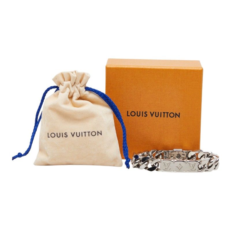 Louis Vuitton Monogram Bracelet LV Signature Chain Silver Metal